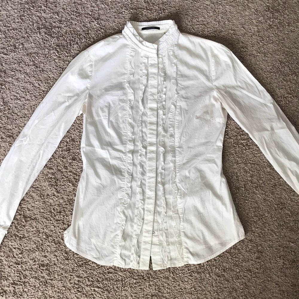 Elie Tahari white ruffle blouse